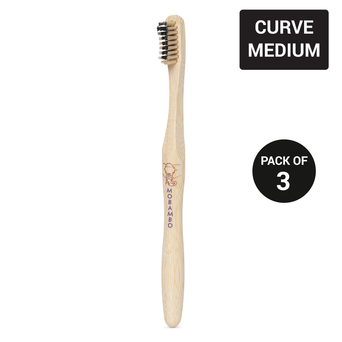 Mobambo Curve Handle Medium Bristles Bamboo Toothbrush