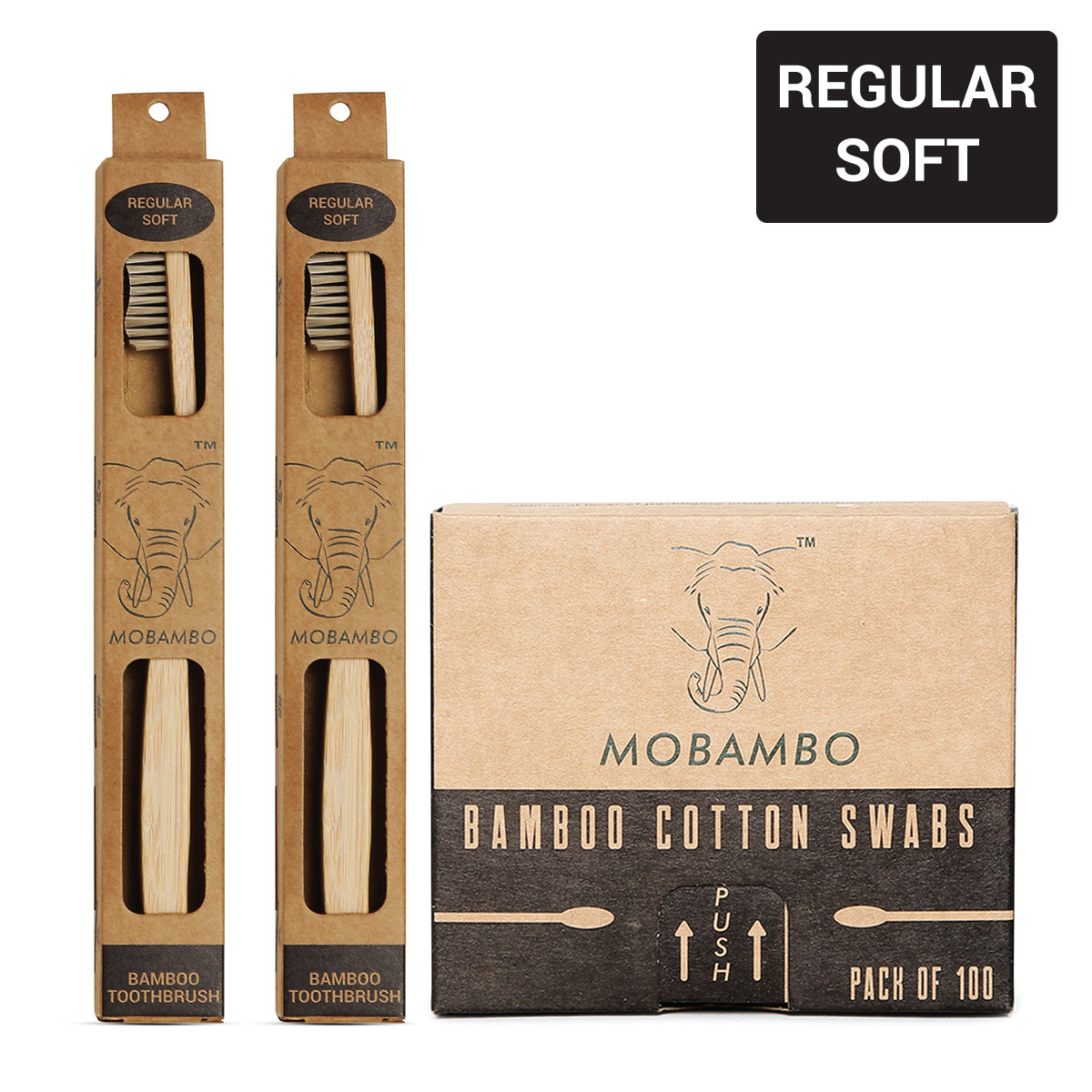 Mobambo Regular Soft Toothbrush and Cotton Swab Combo