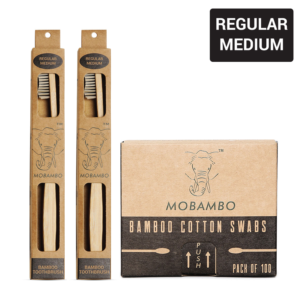 Mobambo Regular Medium Toothbrush and Cotton Swab Combo