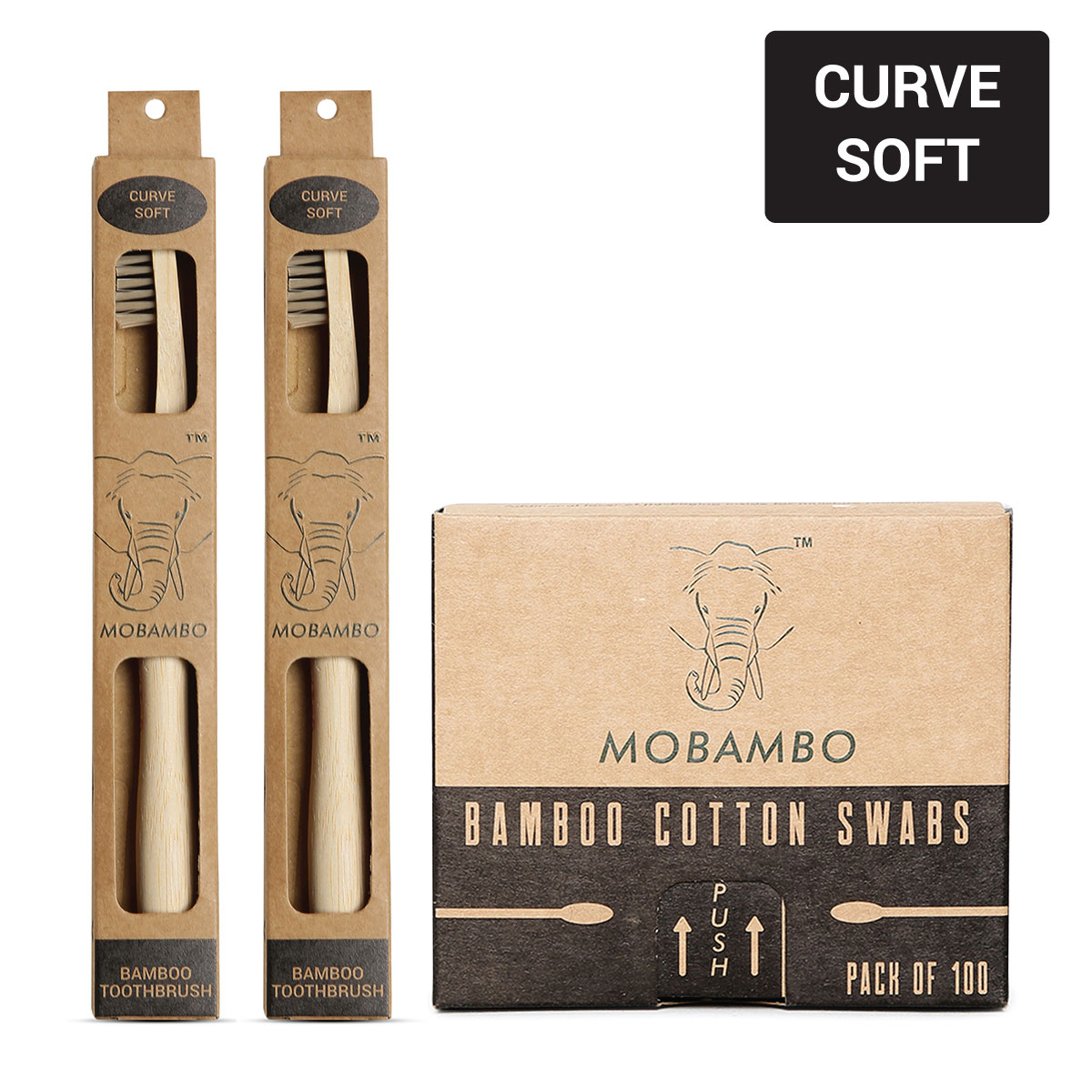 Mobambo Curve Soft Toothbrush and Cotton Swab Combo